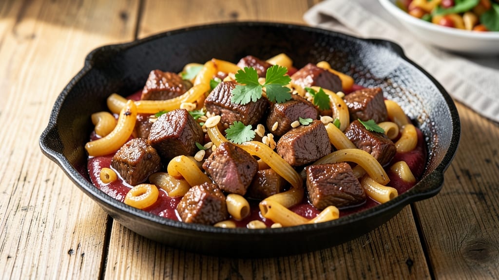 Beef and Macaroni Skillet Recipe: One-Pan Cheesy Crust and Juicy Beef Bites