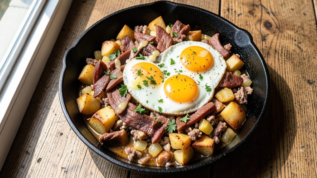 Baked Corned Beef Hash and Eggs Recipe: Hearty Breakfast With Crispy Potatoes and Runny Yolk Magic