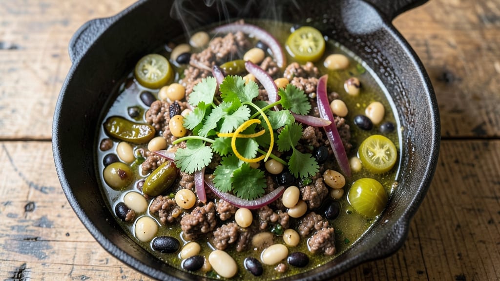 Beef and Bean Chili Verde Recipe: Smoky Tomato-Topped Heartiness in One Pot