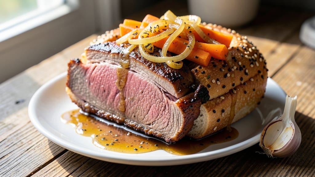 Beef Bagel Recipe: Smoky Beer-Braised Stew With Crunchy Toppings