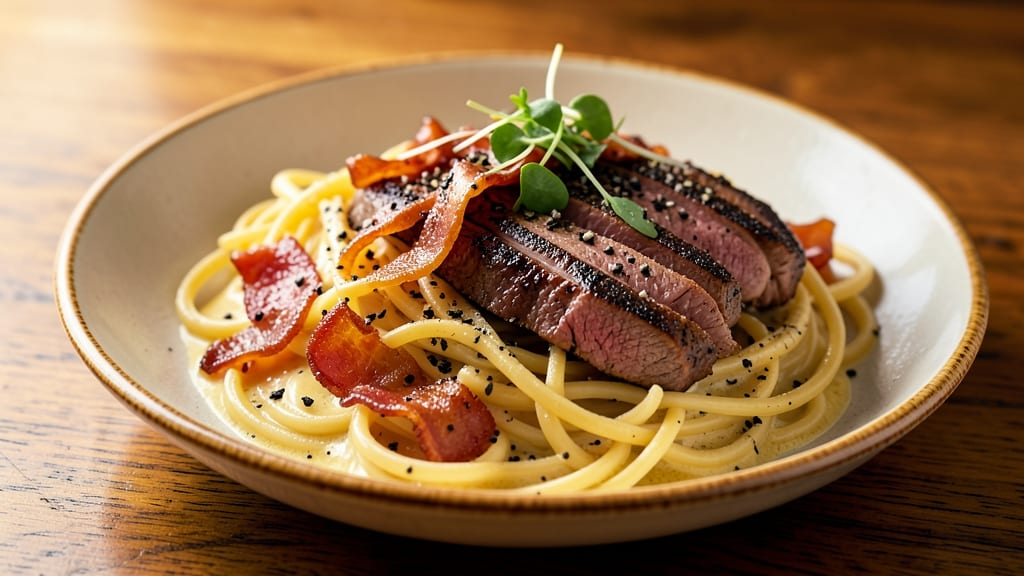Beef Bacon Carbonara Recipe: Crispy Pancetta Crunch in Creamy Egg Sauce