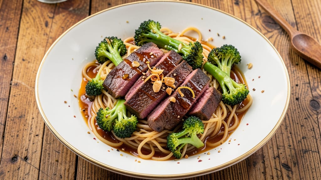 Beef and Broccoli Over Noodles Recipe: Wok-Tossed Umami Crunch With Silky Sauce
