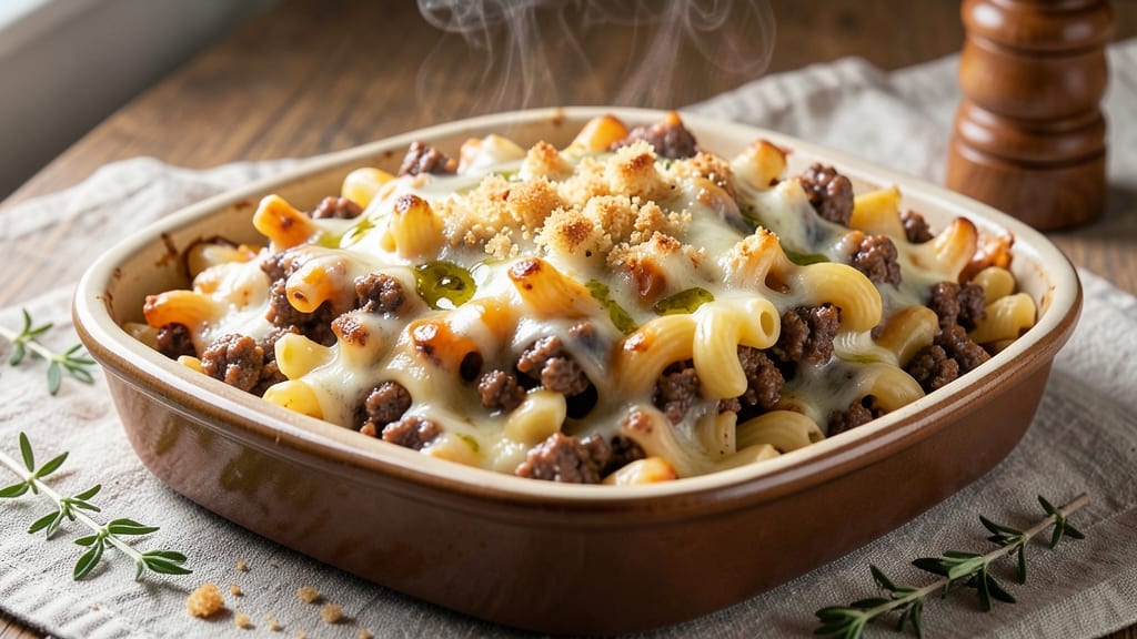 Baked Mac and Cheese With Ground Beef Recipe: Savory Beef Twists in Cheesy Comfort