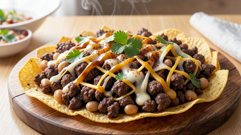 Beef and Bean Nachos Recipe: Loaded Bites With Crunchy Tortilla Layers