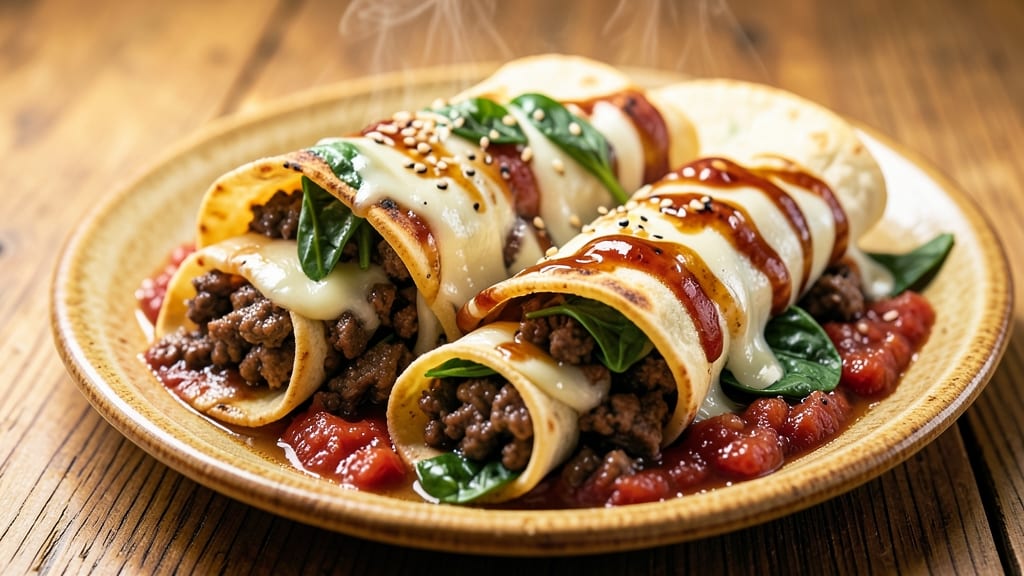 Beef and Spinach Enchiladas Recipe: Tortilla-Wrapped Cheese and Herb Delight